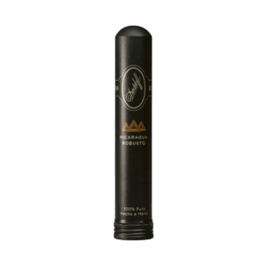 Einzelne Davidoff Nicaragua Robusto Zigarre im schwarzen Aluminium-Tubo mit goldener und weißer Beschriftung